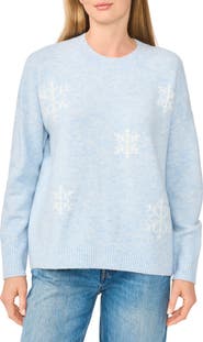 CeCe Snowflake Embroidered Crewneck Sweater