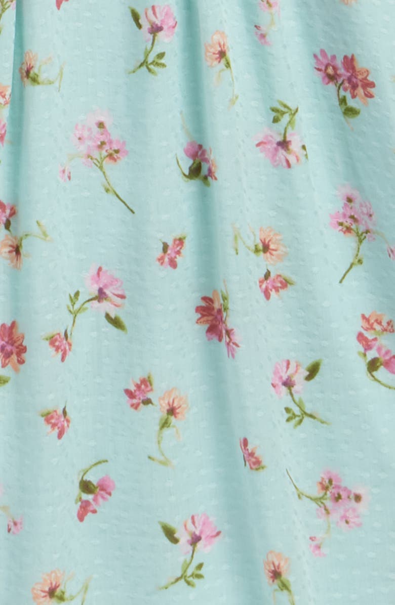 Walking on Sunshine Kids' Floral Puff Sleeve Clip Dot Sundress, Alternate, color, Robin Egg Blue Floral