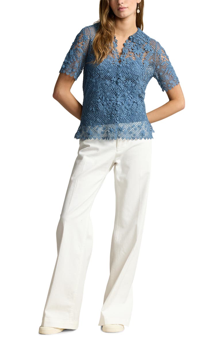 Polo Ralph Lauren Floral Lace Short Sleeve Button-Up Shirt, Alternate, color,