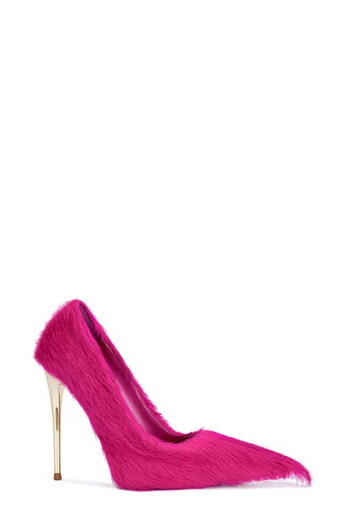 Azalea Wang Romee Faux Fur Pointed Toe Pump In Pink
