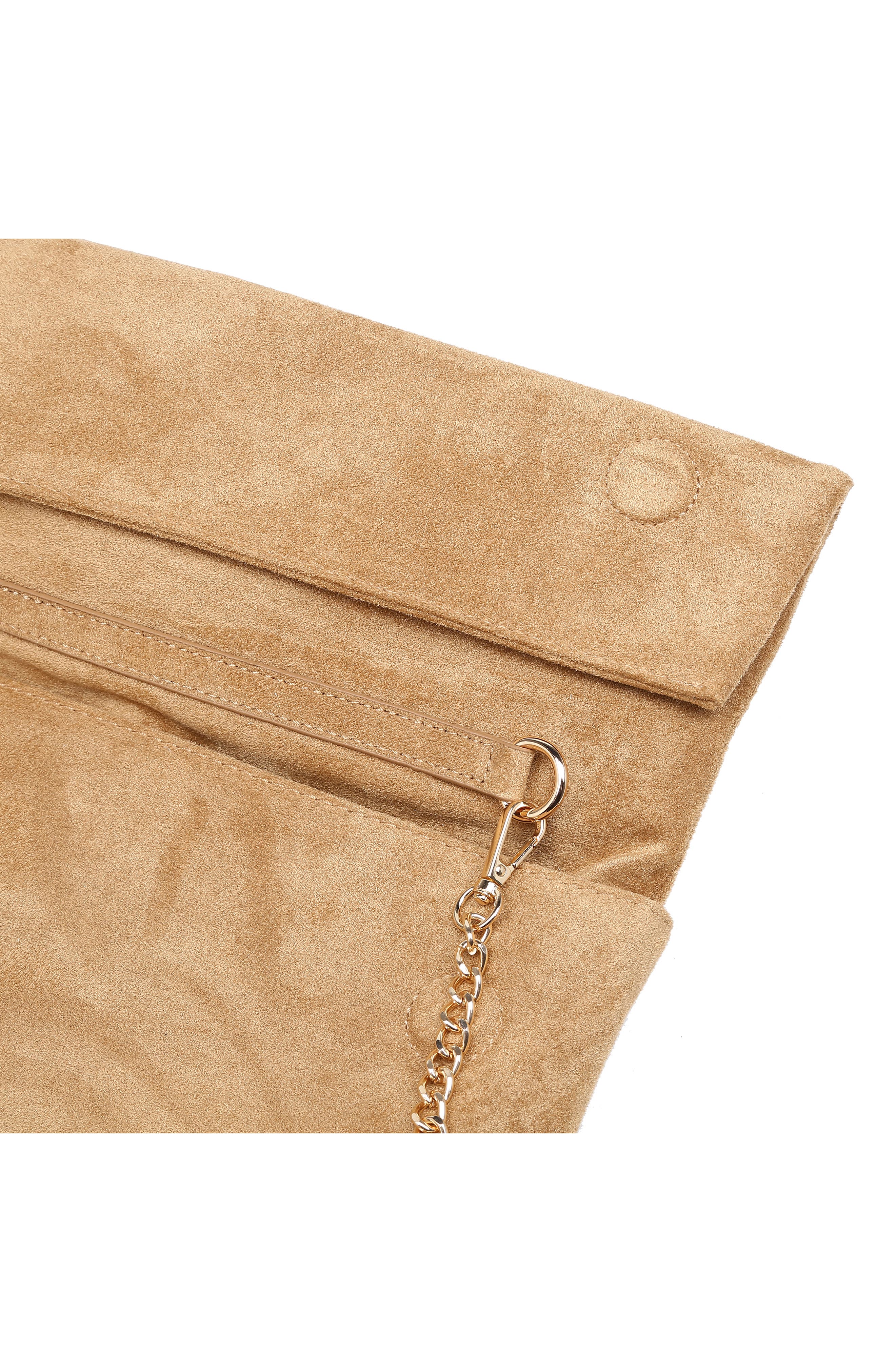 Faux Suede Clutch, Alternate, color, CAMEL