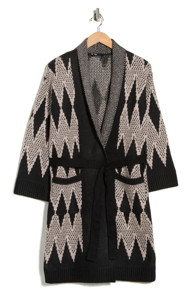 T Tahari Long Sleeve Pattern Sweater, Alternate, color, Black/ Taupe Heather