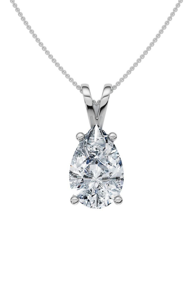 Bliss Diamond 4Ct Solitaire Pear Shape Diamond Pendant Lab Grown 14k Gold 18" Necklace, Main, color, White Gold