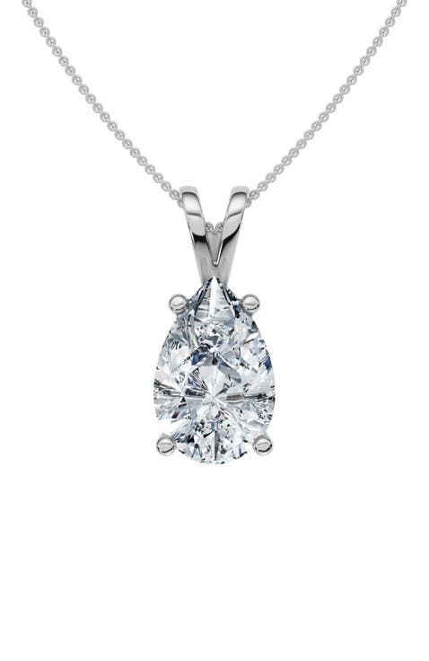 4Ct Solitaire Pear Shape Diamond Pendant Lab Grown 14k Gold 18" Necklace