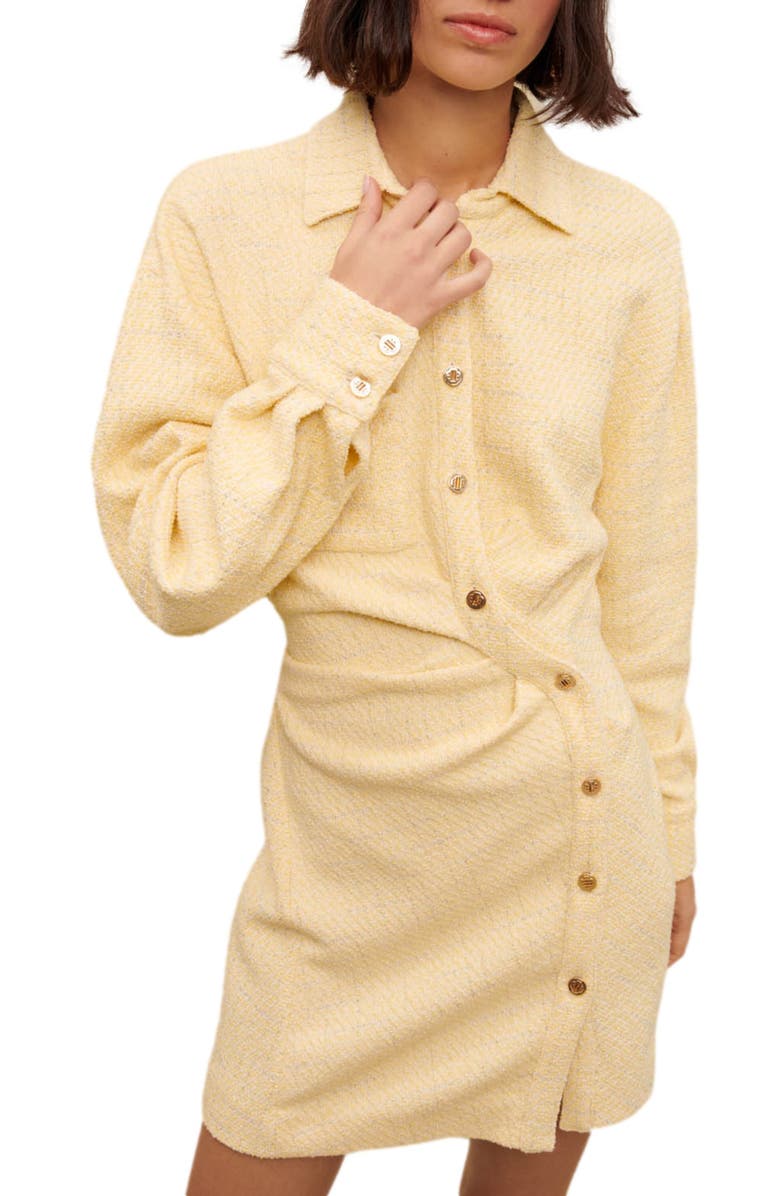 maje Rillo Asymmetric Long Sleeve Tweed Shirtdress, Alternate, color, Jaune Pale