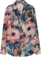 Lela Rose Abstract Floral Chiffon Button-Up Shirt