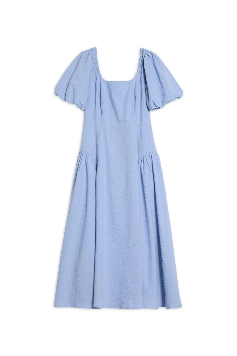 Seersucker Square Neck Tiered Midi Dress, Alternate, color, Blue