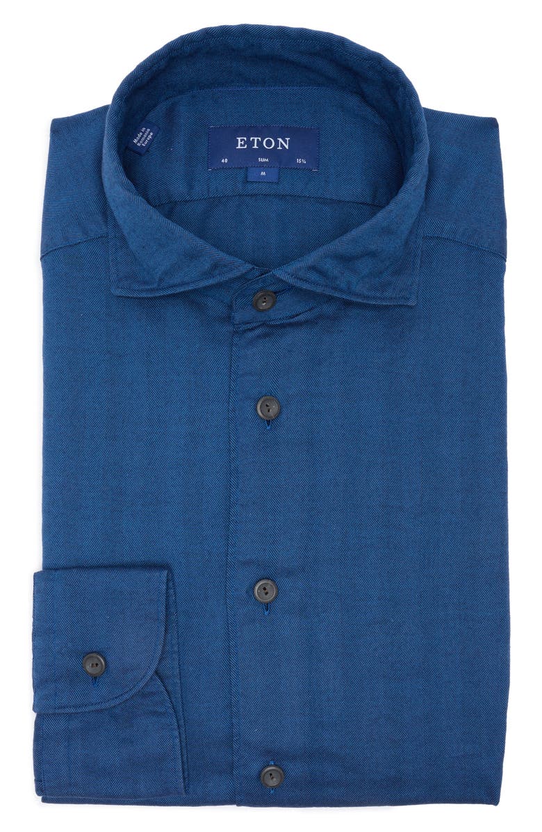Eton Slim Fit Herringbone Cotton & Lyocell Flannel Dress Shirt, Alternate, color,