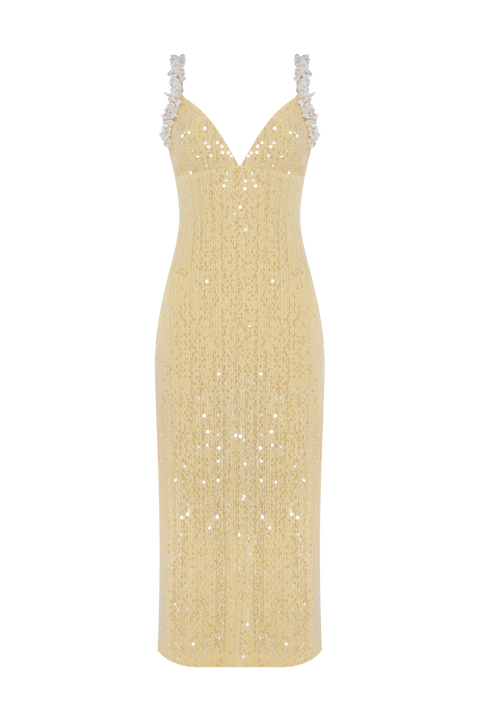 Iara Crochet Flowers Midi Dress