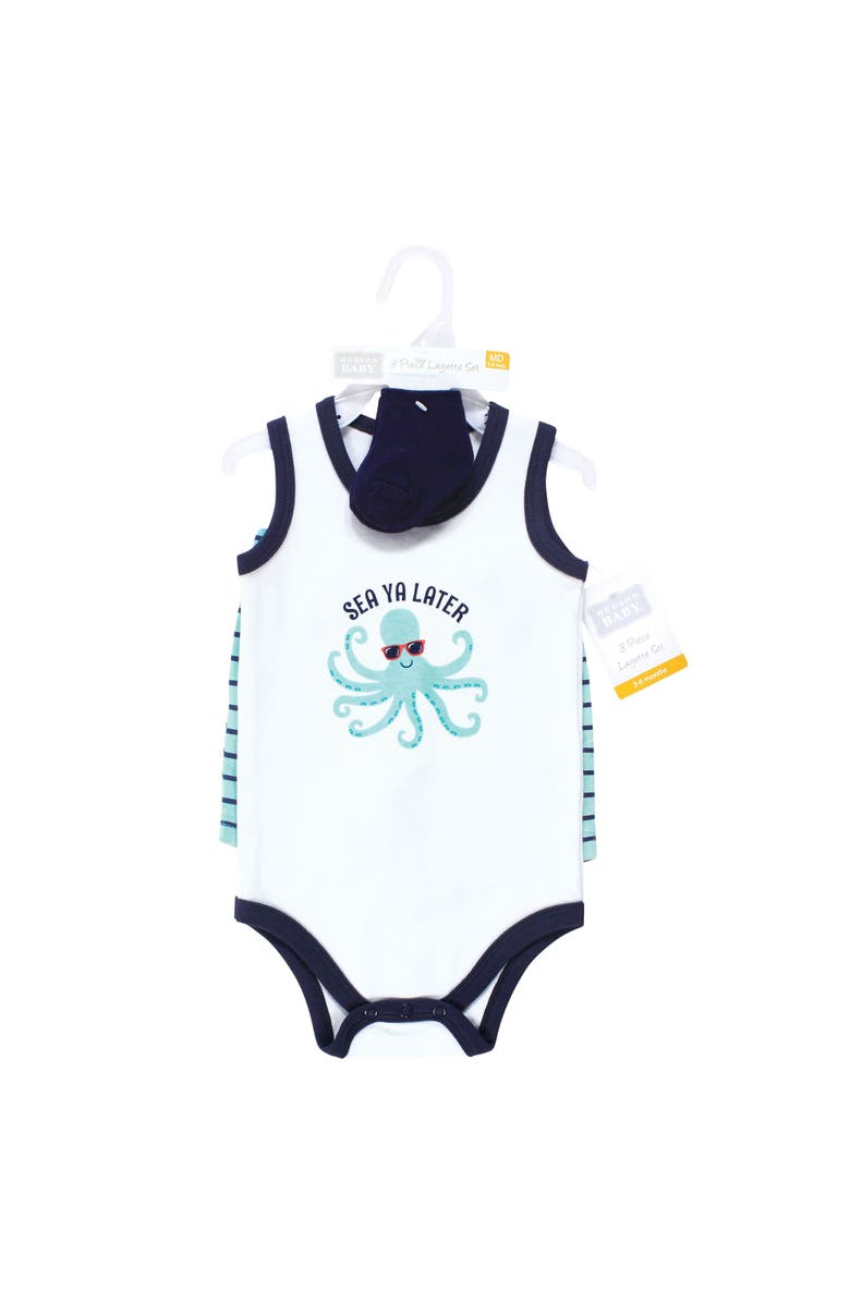 Hudson Baby Bodysuit, Short and Sock, Alternate, color, Sea Octopus