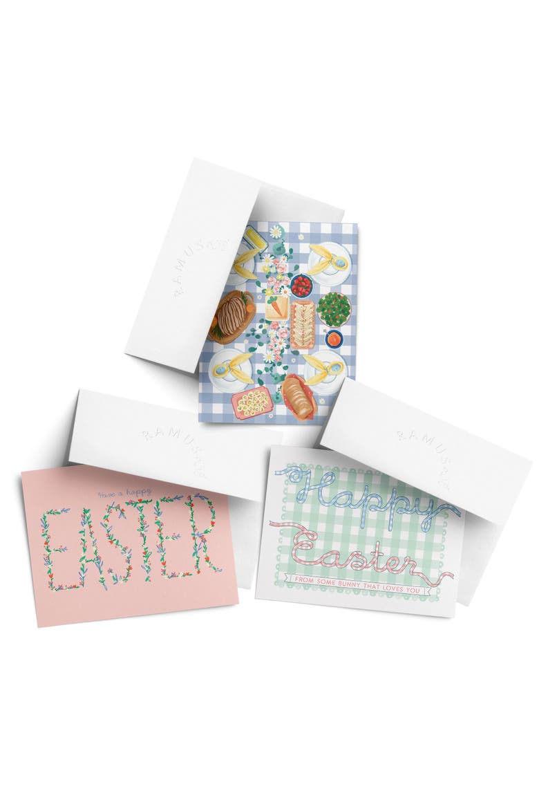 Easter Greeting Card Pack, 'Gingham Ribbons, Table, Pink', Main, color, Multi-Pack