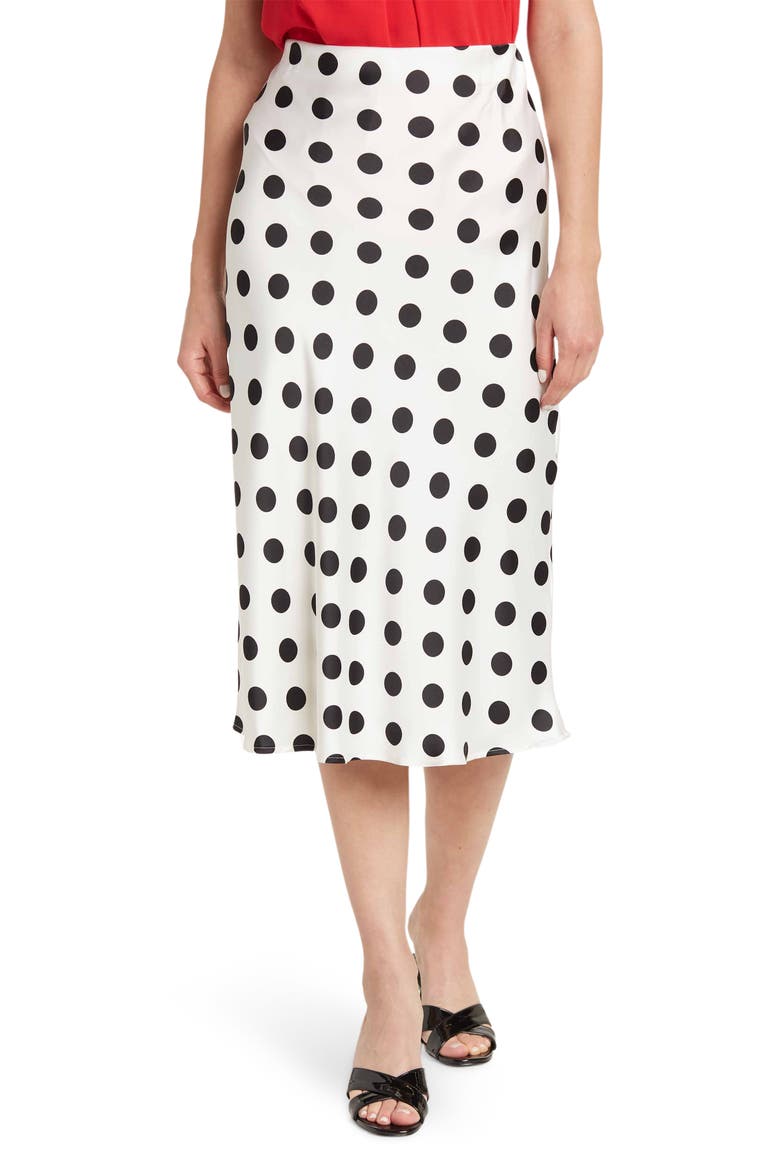 Polka Dot Satin Midi Skirt, Main, color, IVORY