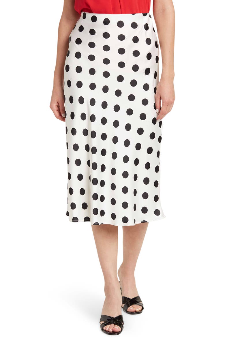Renee C Polka Dot Satin Midi Skirt, Main, color, Ivory
