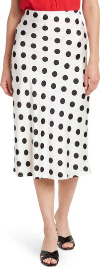 Polka Dot Satin Midi Skirt