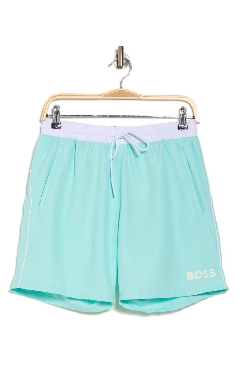 BOSS Starfish Recycled Polyester Swim Trunks, Alternate, color, Open Grn