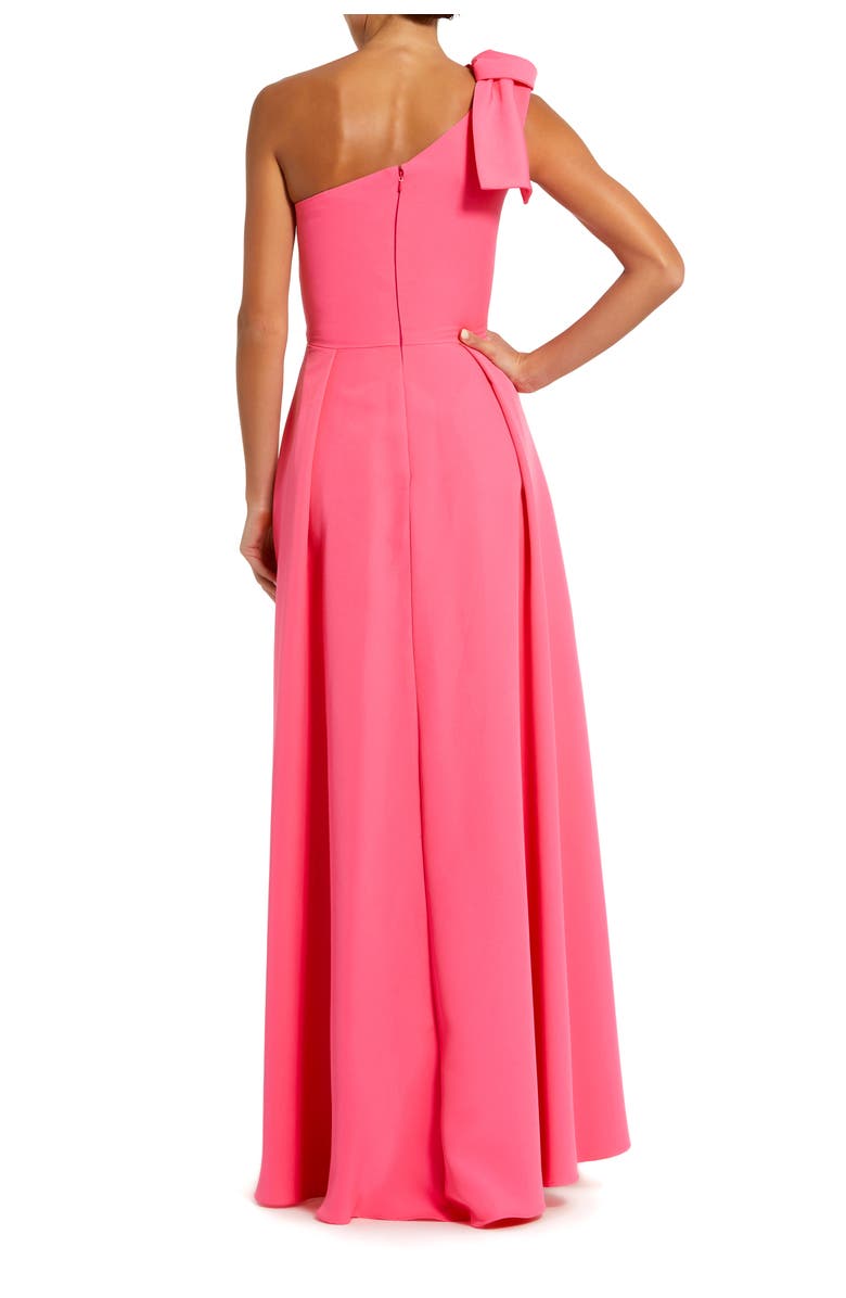 Mac Duggal Sleeveless Crepe Dress with Statement Bow and Thigh-High Slit, Alternate, color, Candy Pink