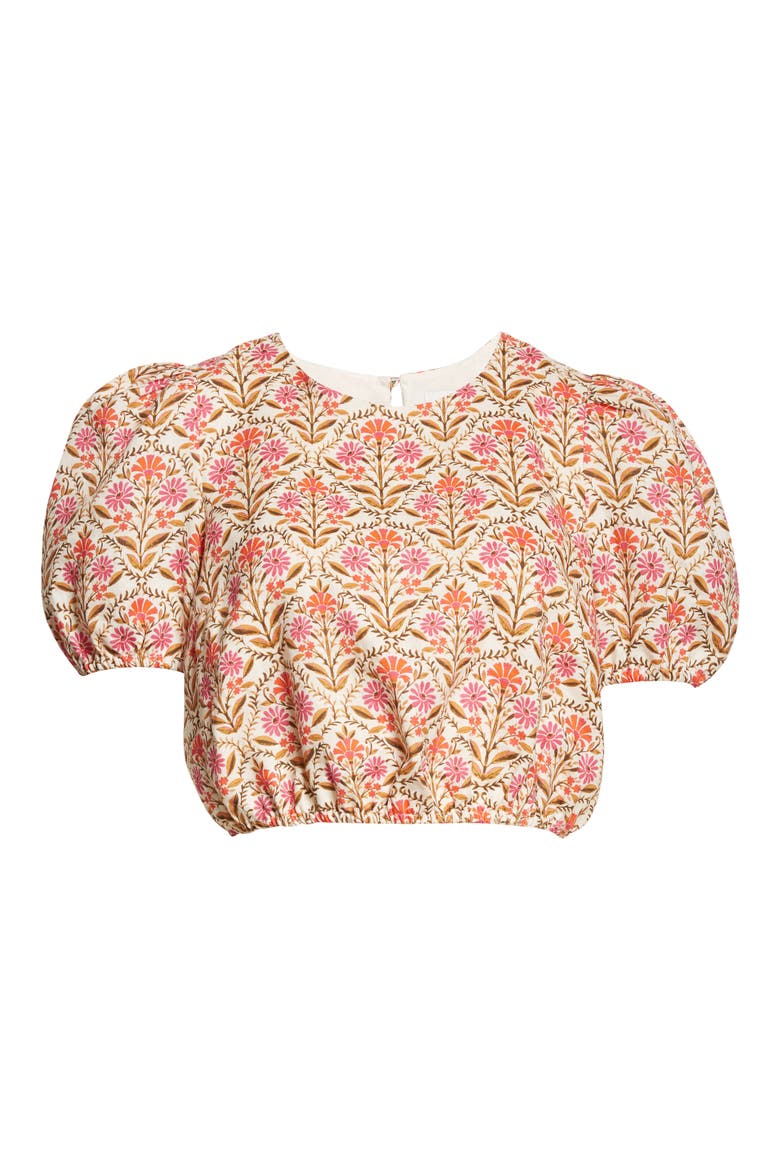 Floral Crop Linen Top, Alternate, color, WALLPAPER FLORAL