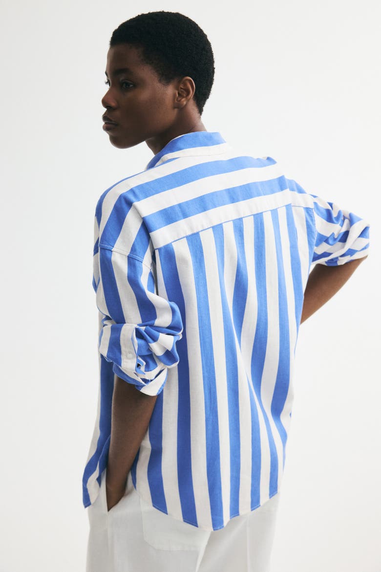 Oversized Linen-blend Shirt, Alternate, color, Blue/striped