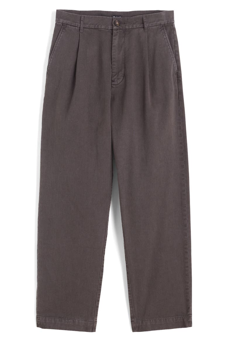 Pleated Cotton Twill Pants, Alternate, color, SOFT CHARCOAL