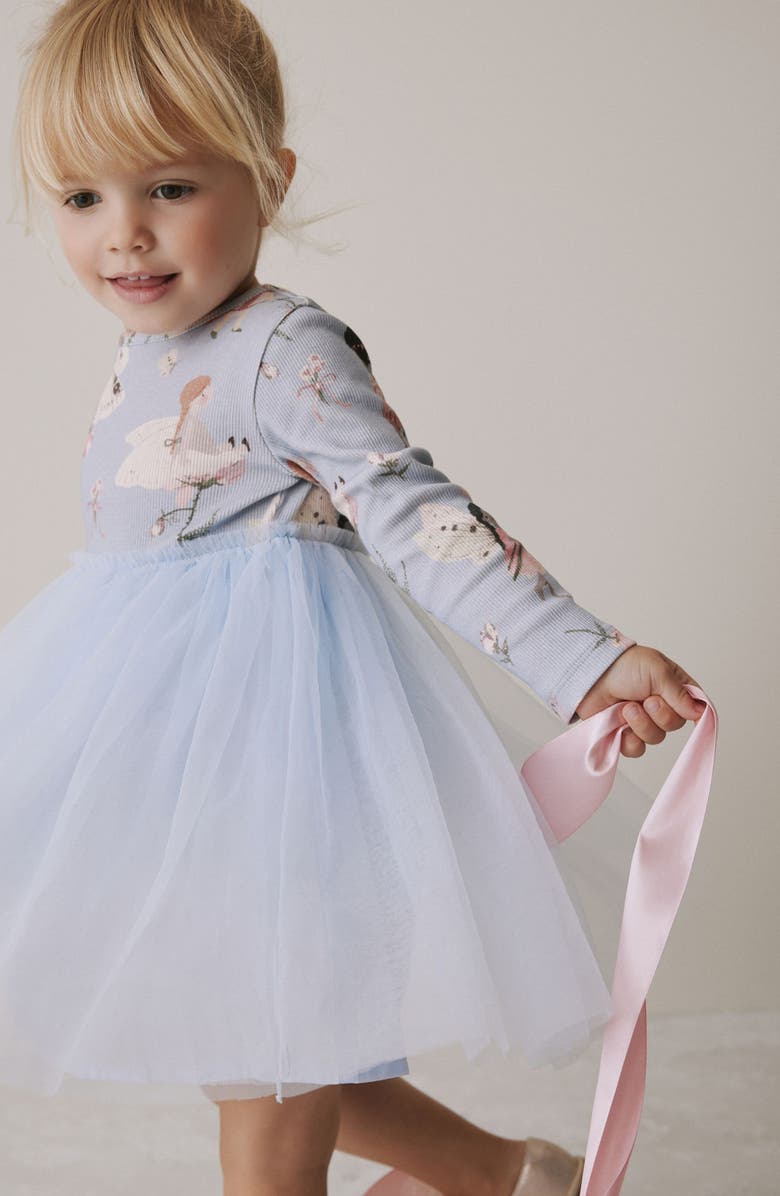 NEXT Kids' Fairy Print Long Sleeve Dress, Alternate, color, Blue