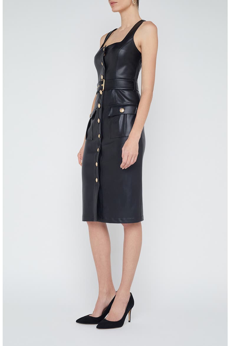 l agence leather dress L'AGENCE Idy Button Front Faux Midi (Women) Midi dress