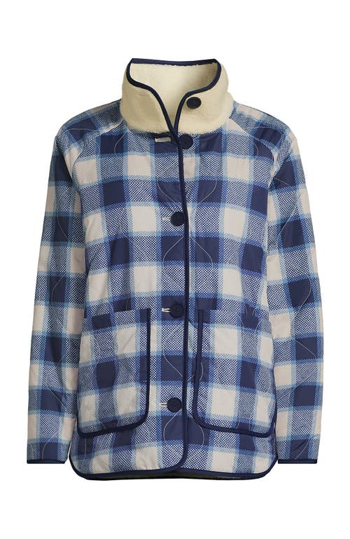 Lands' End High Pile Fleece Reversible Mixed Media Long Jacket In Blue