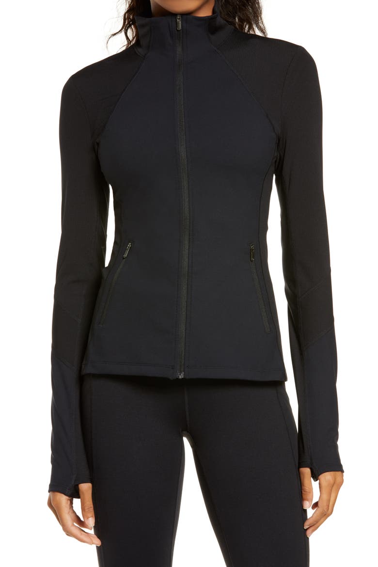 Studio Lite Ribbed Detail Track Jacket, Alternate, color, BLACK