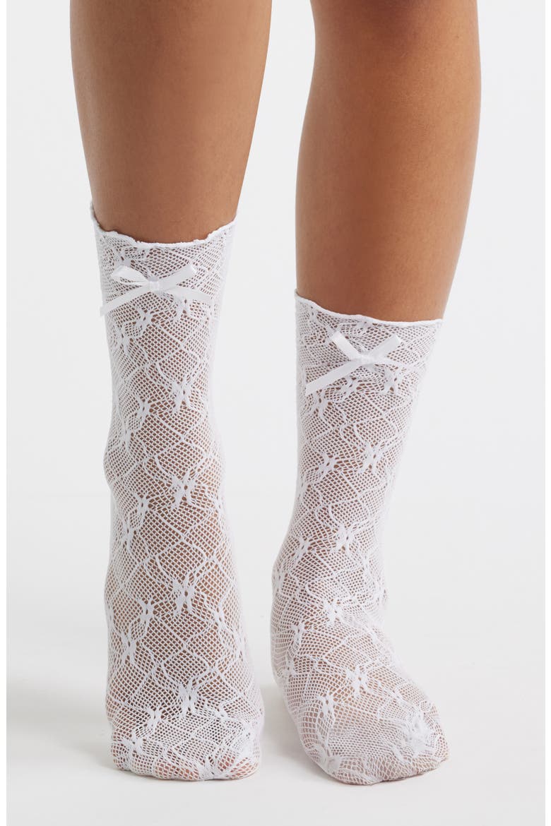 Love Lace Bow Socks, Alternate, color, WHITE