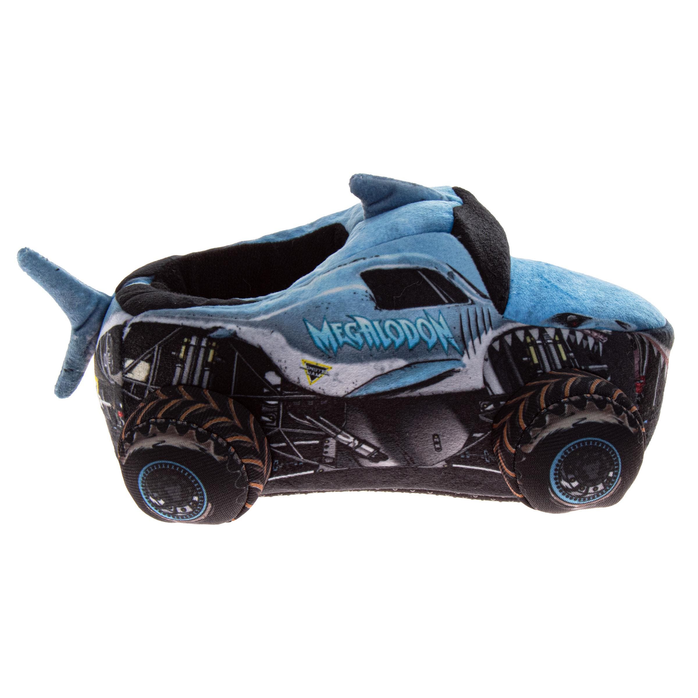 Monster Jam "Megalodon" Boys' 3D Plush Slippers, Alternate, color, Blue Black