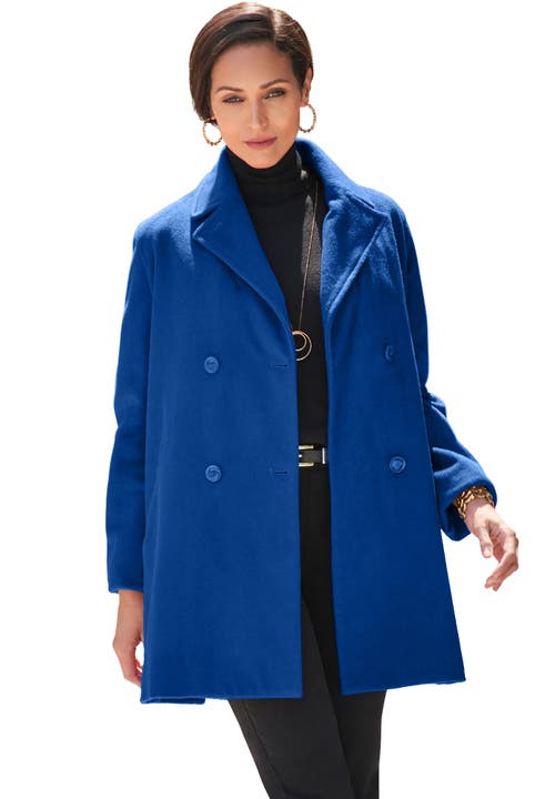 Jessica London A-line Wool Peacoat In Blue