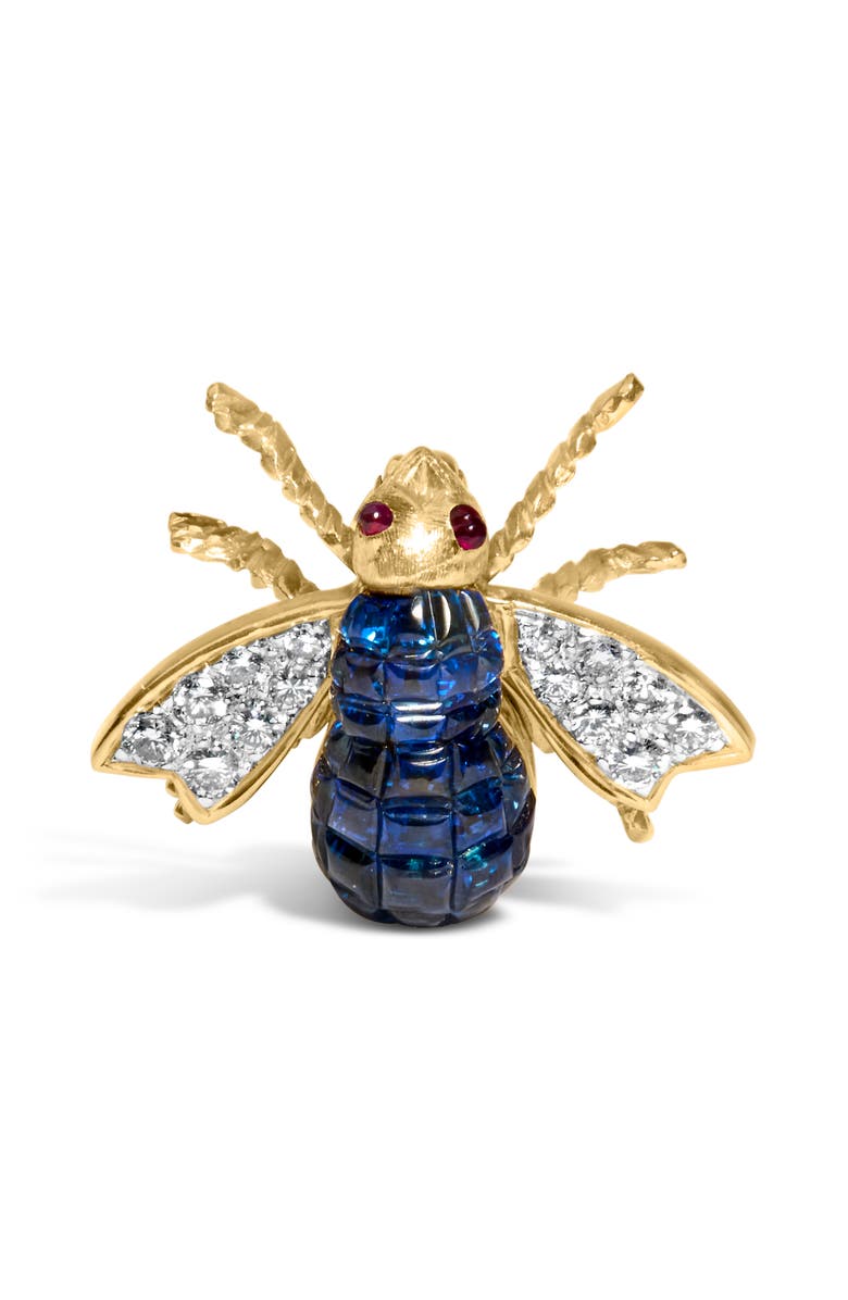 Haus of Brilliance 18K Yellow Gold 3/8 Cttw Diamond and Blue Sapphire Bumblebee Brooch Pin, Main, color, Yellow