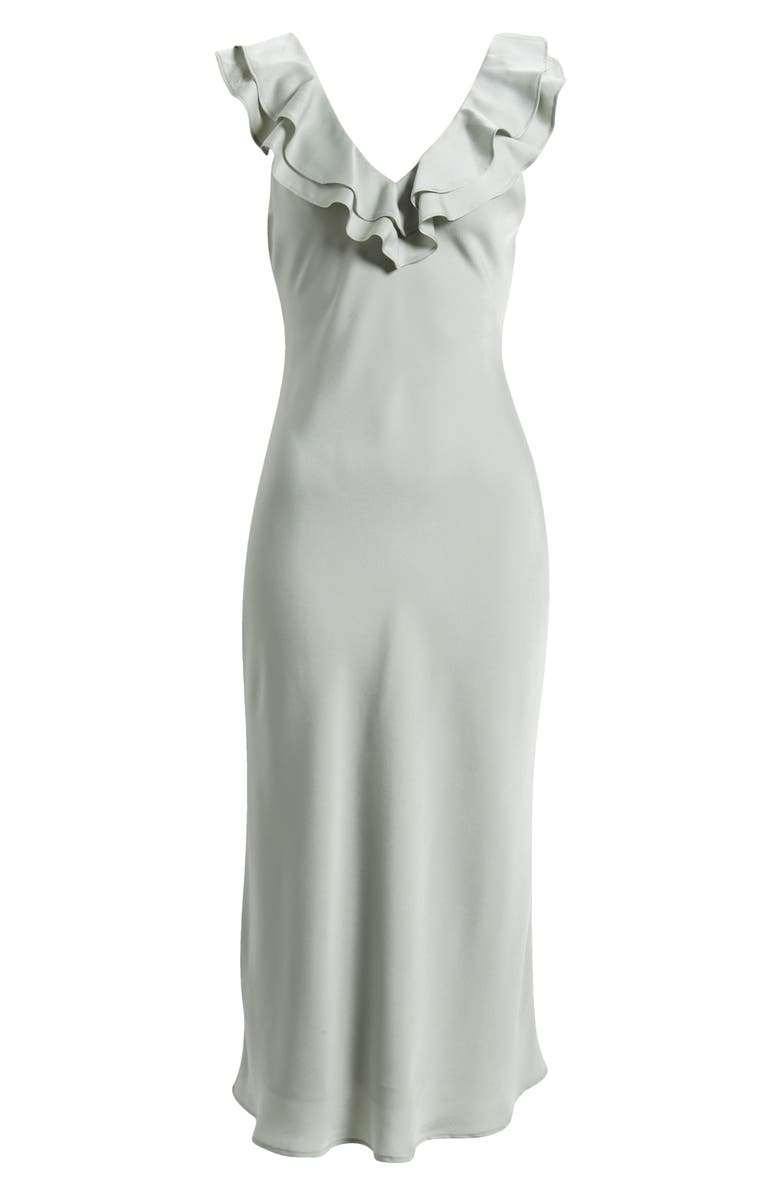 WAYF Lida Ruffle Cap Sleeve Satin Midi Dress, Alternate, color, Pale Sage