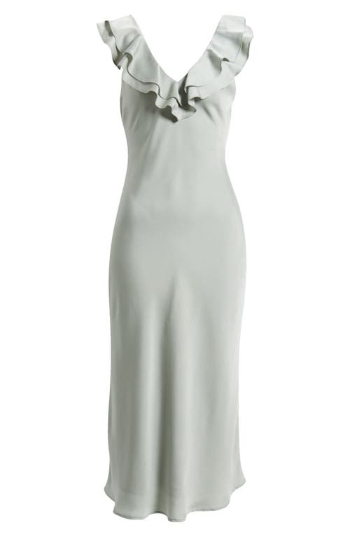 Wayf Lida Ruffle Cap Sleeve Satin Midi Dress In Gray