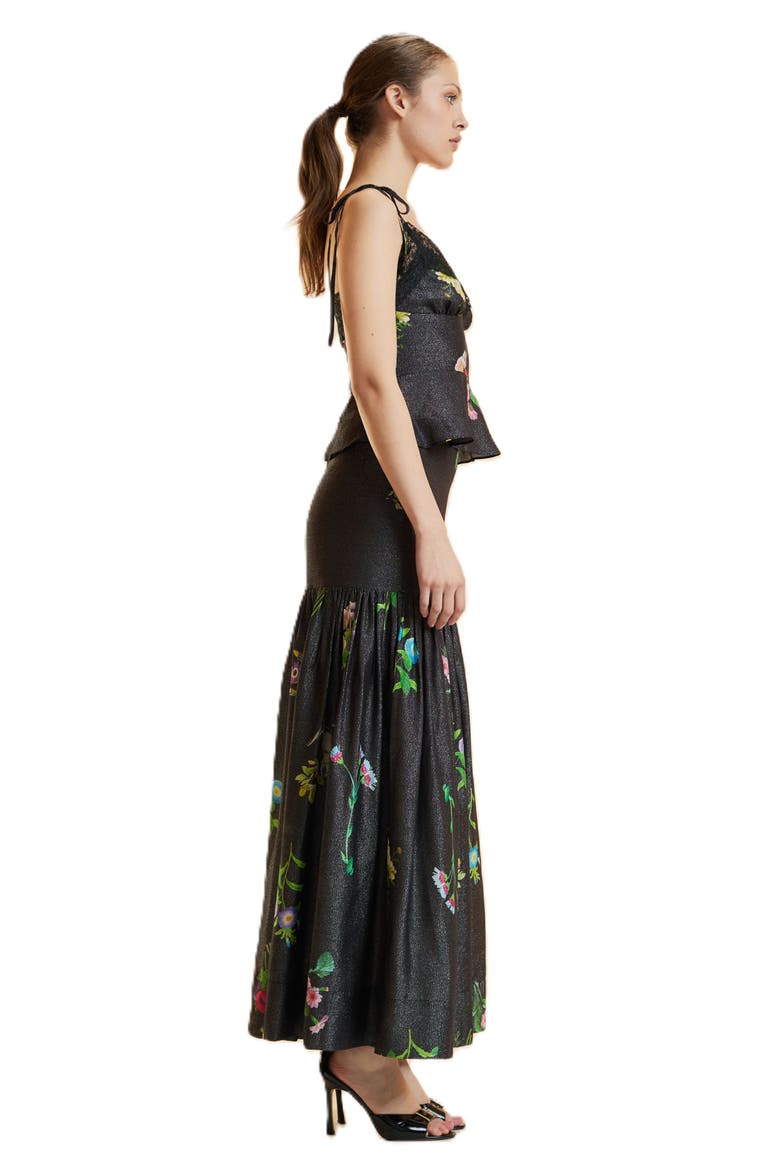 Printed Lurex Skirt, Main, color, Black Floral