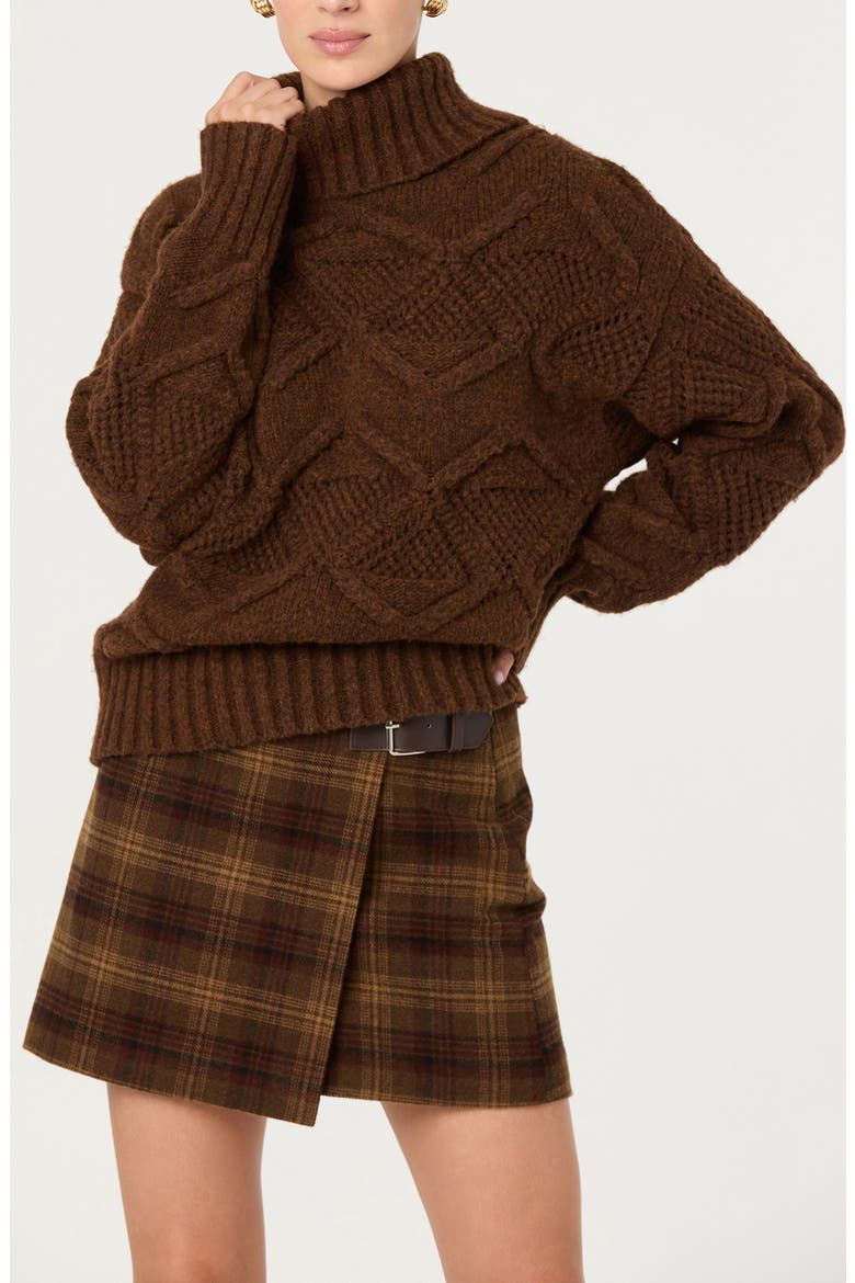 Janeth Cable Turtleneck Sweater, Alternate, color, BROWN