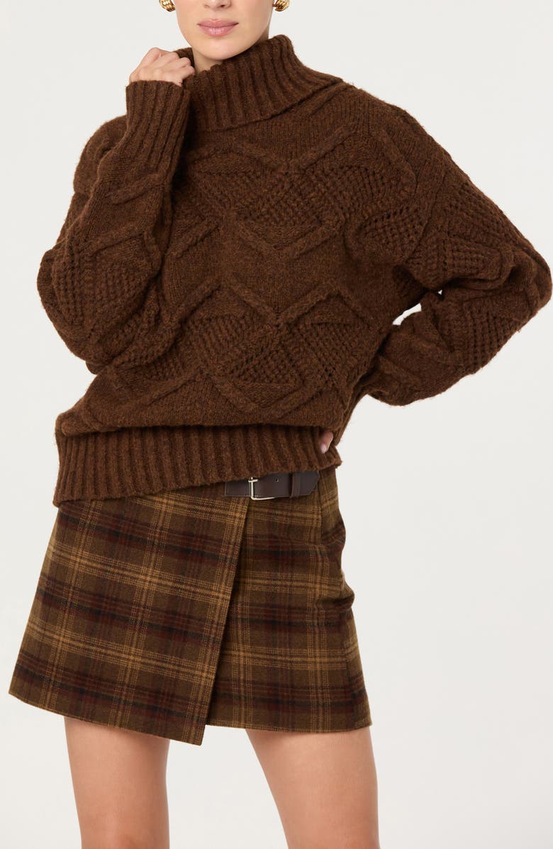 ASTR the Label Janeth Cable Turtleneck Sweater, Alternate, color, Brown
