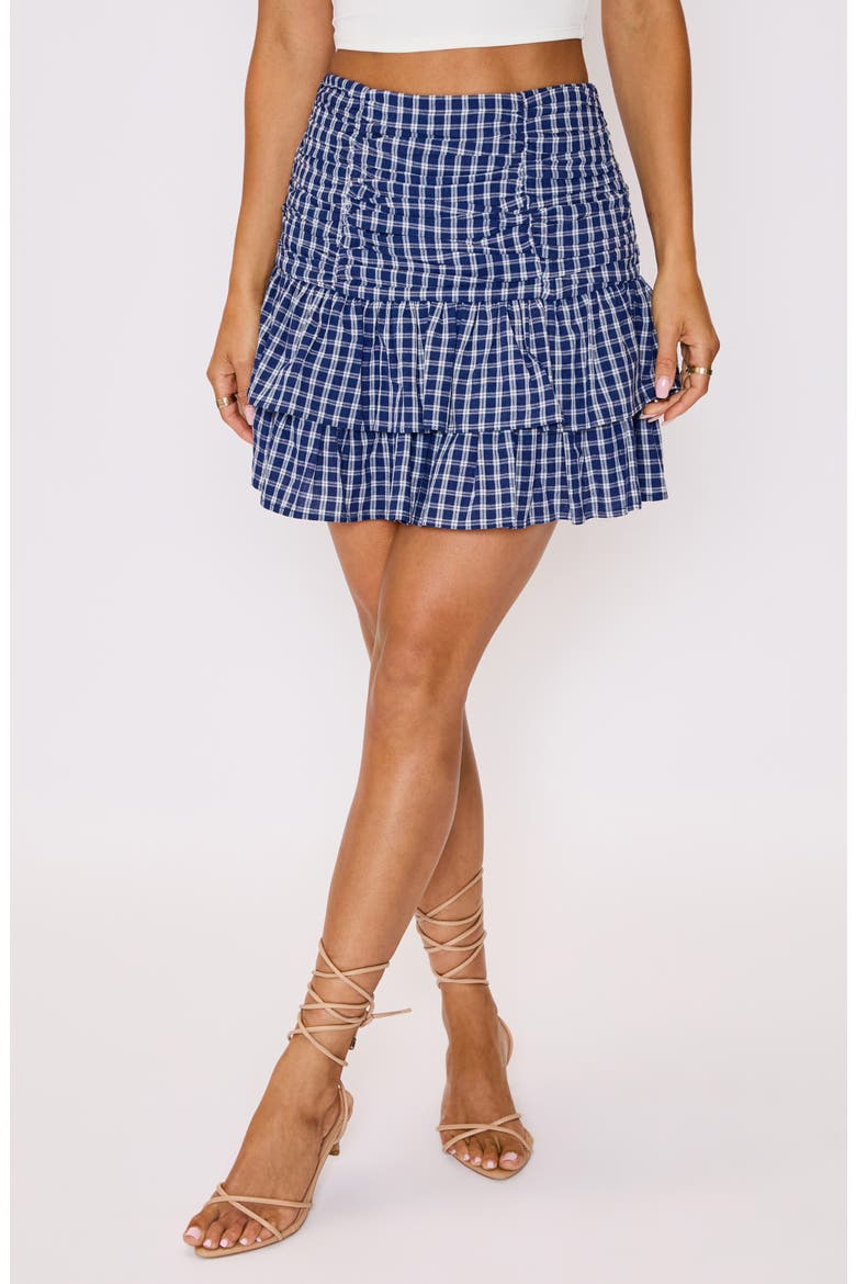 Natalie Plaid Ruffle Cotton Miniskirt, Alternate, color, BLUE PLAID
