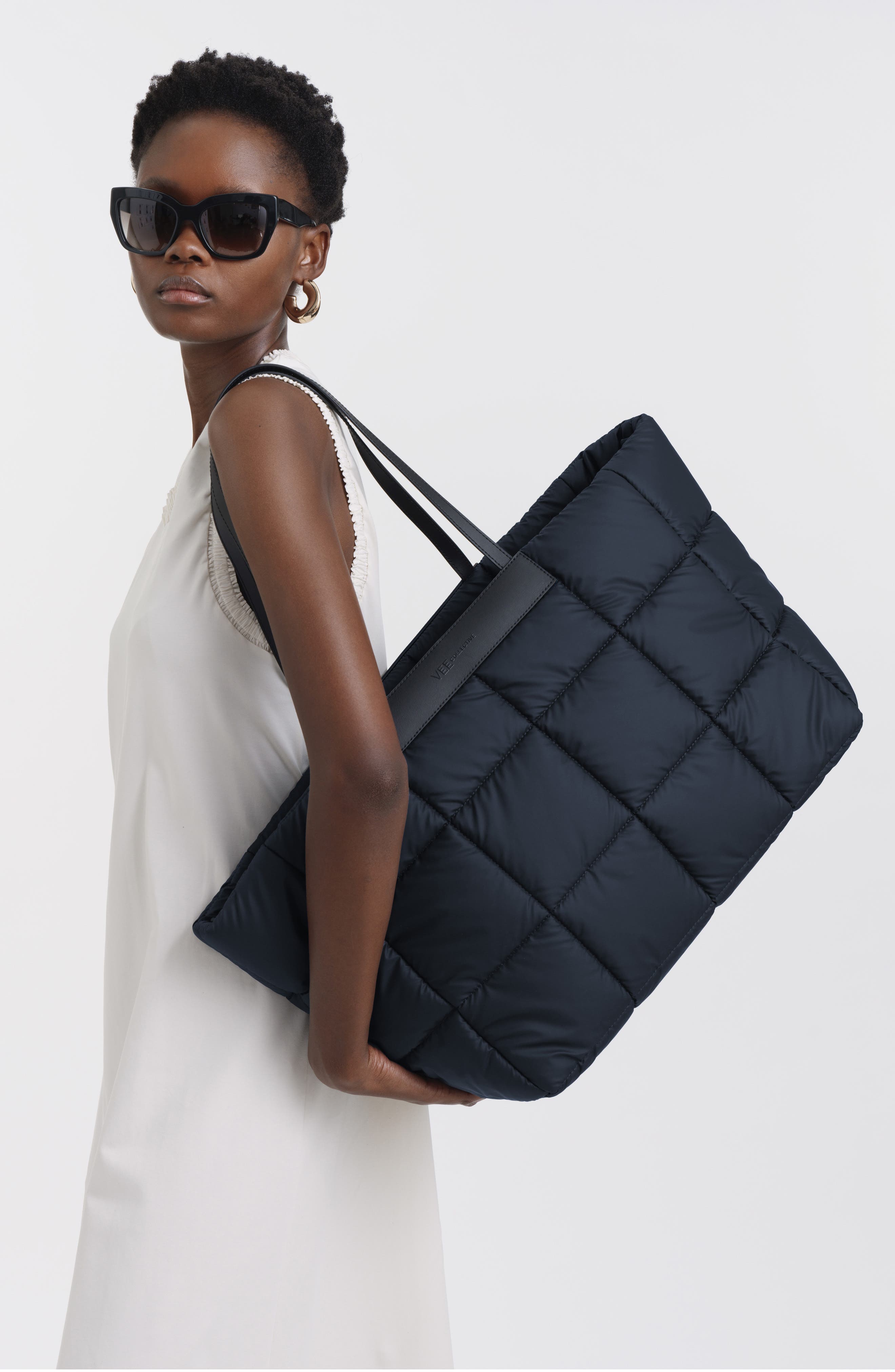 VeeCollective Large Porter Marché Quilted Recycled Nylon Tote, Alternate, color, Dark Navy Blue