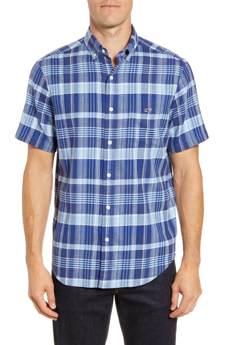 Tucker Classic Fit Plaid Short Sleeve Button-Down Shirt, Main, color, MOONSHINE