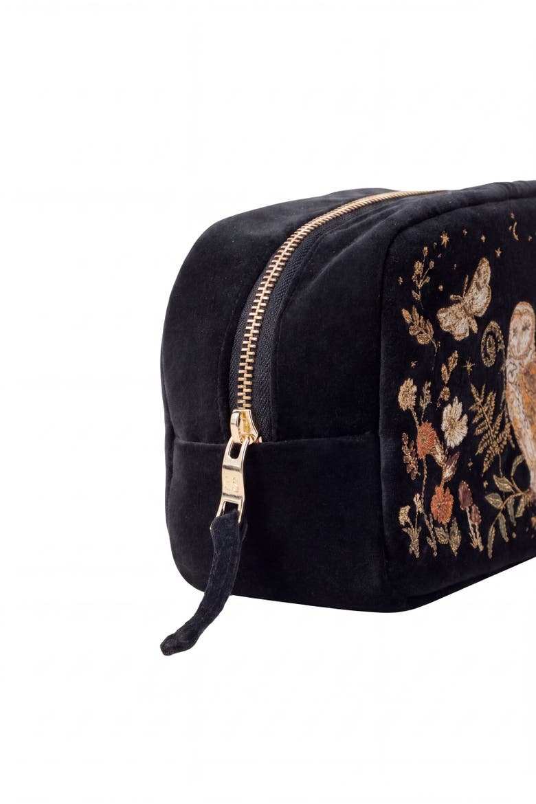 Mystical Owl Velvet Makeup Bag, Alternate, color, Charcoal