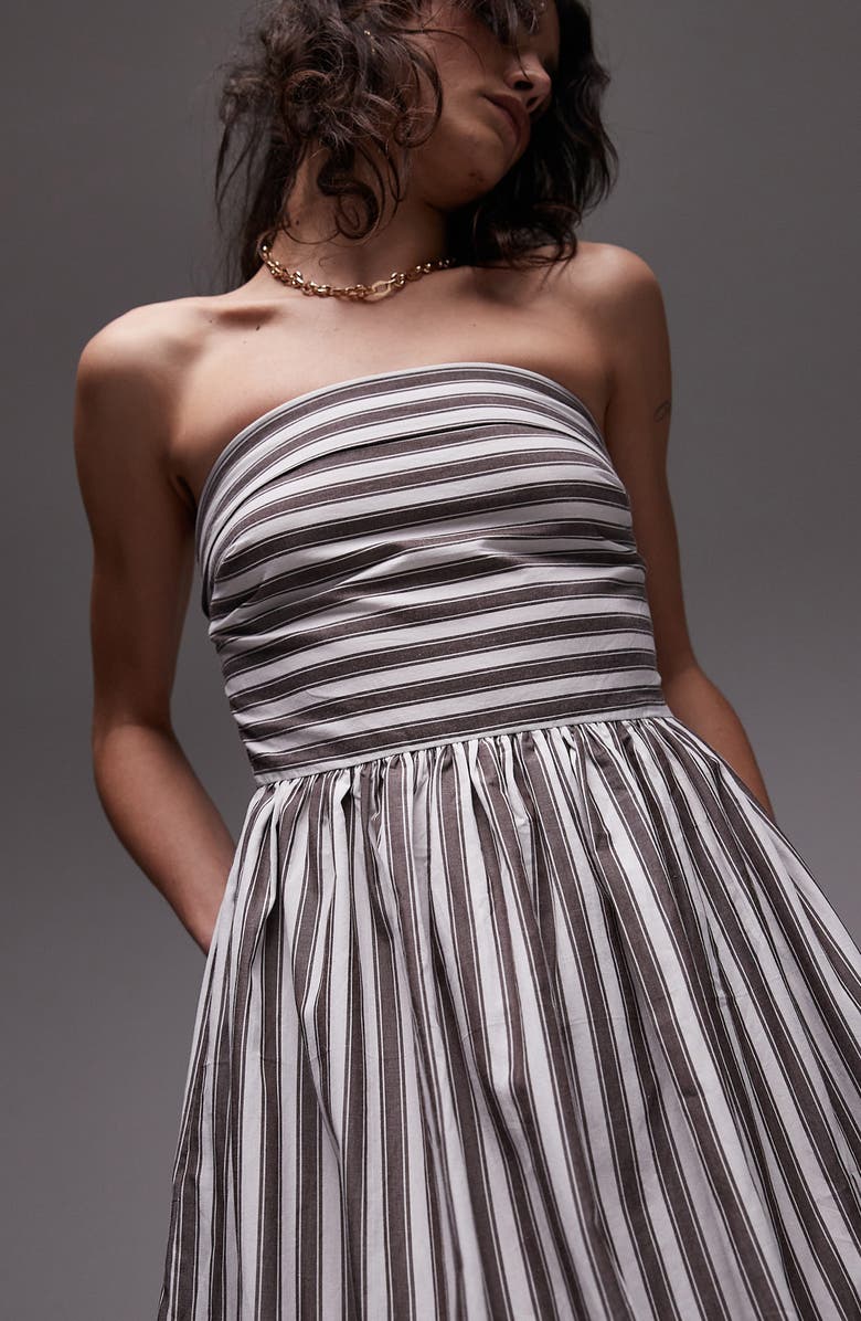 Topshop Stripe Strapless Cotton Midi Dress, Alternate, color, 