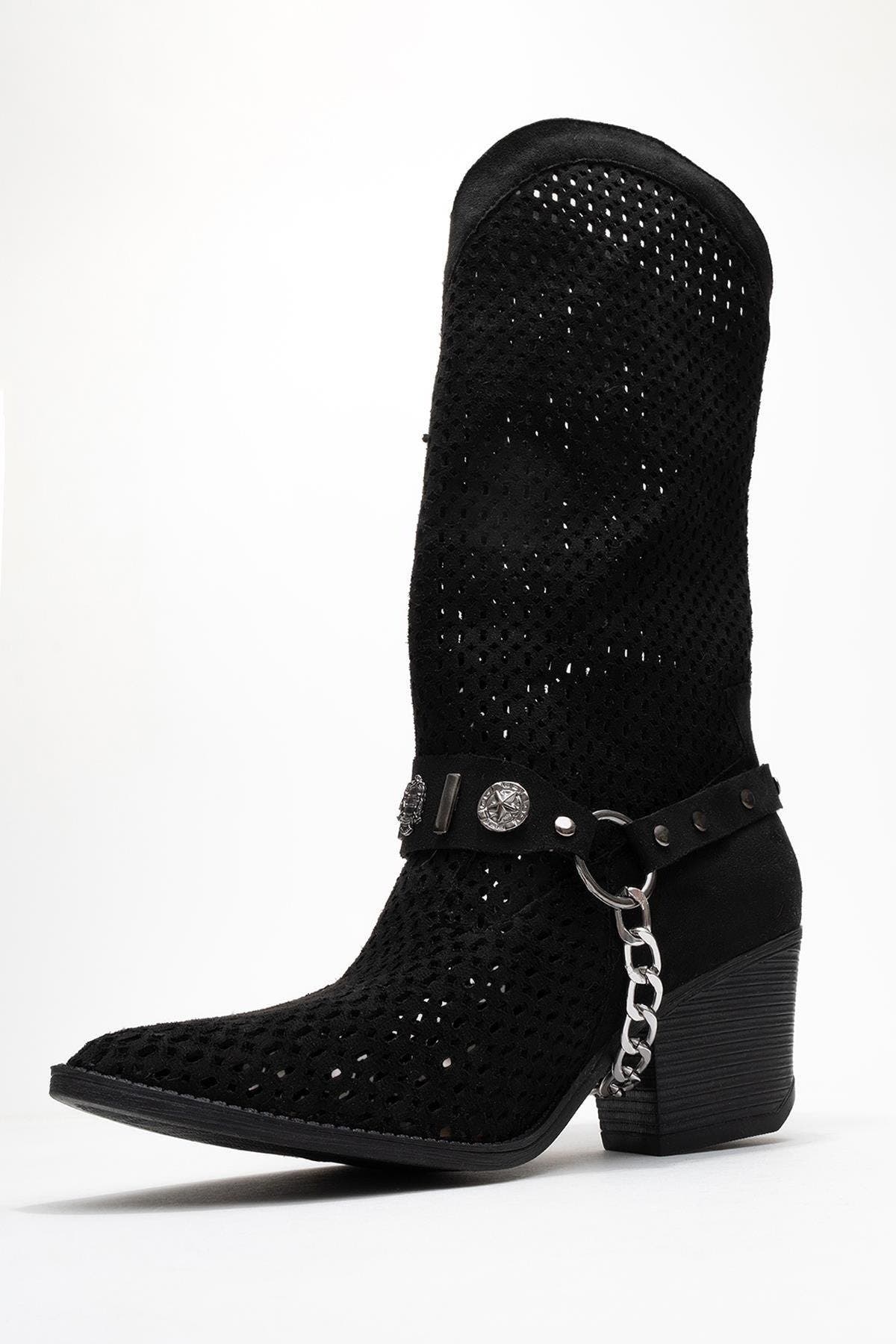 Lumen Block Heel Summer Boot, Alternate, color, Black Faux Leather