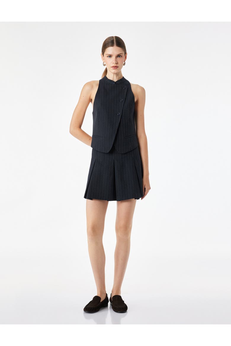 High Rise Pleated Pinstriped Mini Skirt, Main, color, NAVY STRIPE