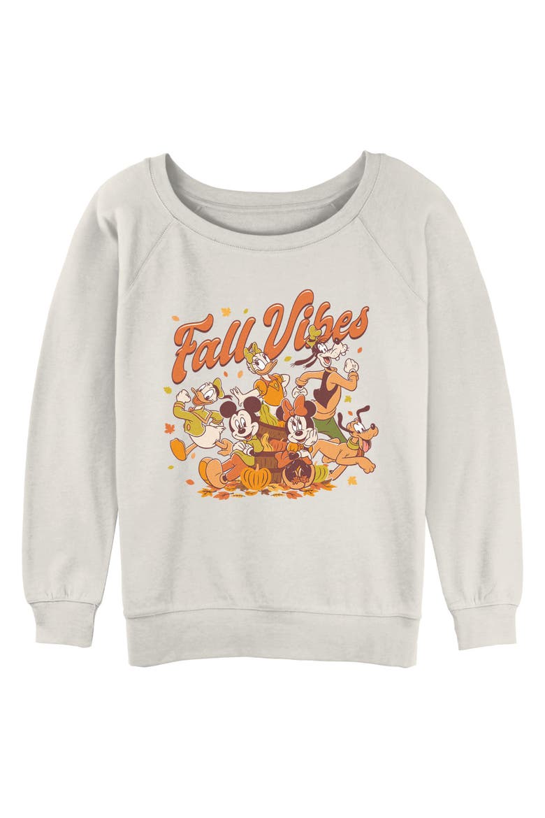 Juniors Mickey & Friends Fall Vibes Crew Sweatshirt, Main, color, Egret