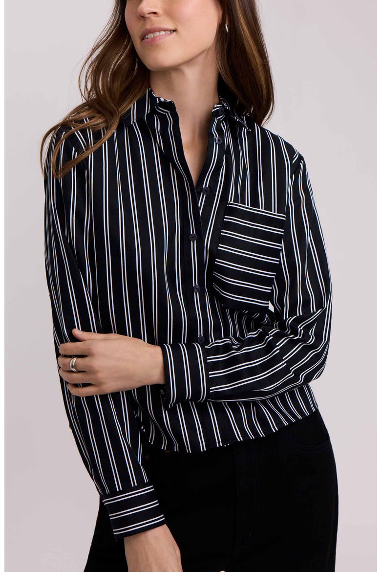 Jodie Stripe Cotton Button-Up Shirt, Main, color, BLACK/ WHITE