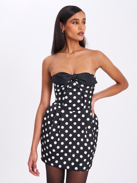 Tahira Polka Strapless Mini Dress with Bow