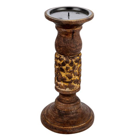 Carved Wood Candle Holder, Natural