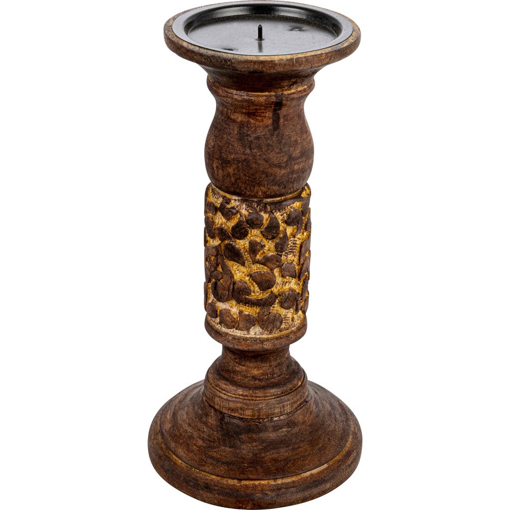 Storied Home Carved Wood Candle Holder, Natural In Brown
