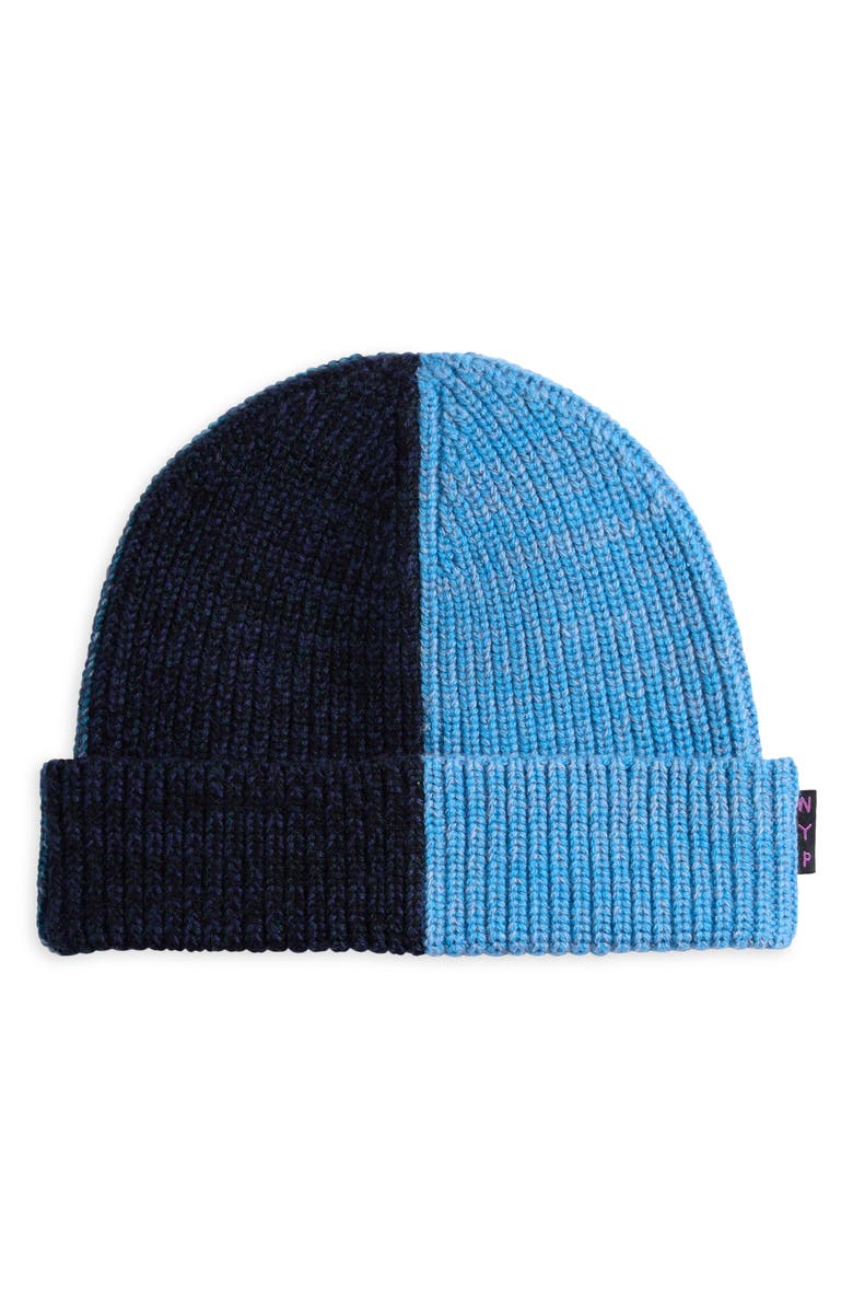 Waste Yarn Project Kaja Colorblock One of a Kind Beanie, Main, color, Tonal Blue