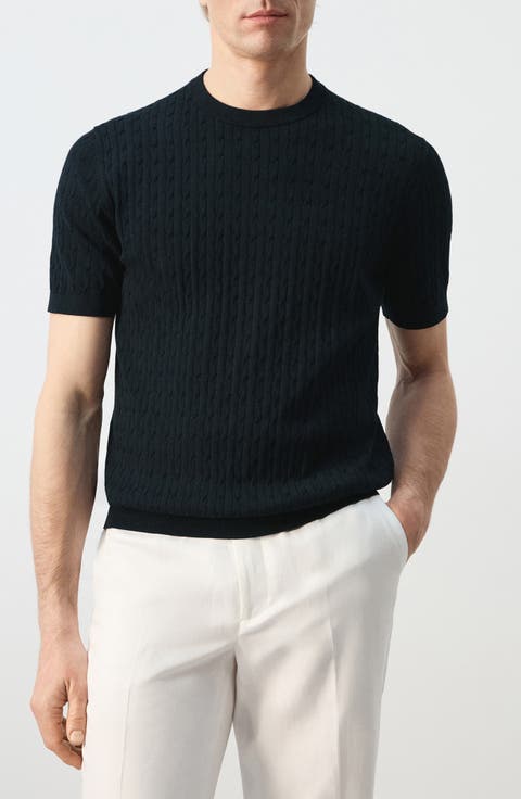 Cable Stitch Short Sleeve Cotton Sweater